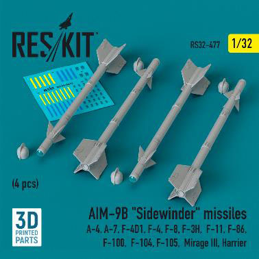 1/32 AIM-9B サイドワインダーミサイル(4個入)[RES/KIT]