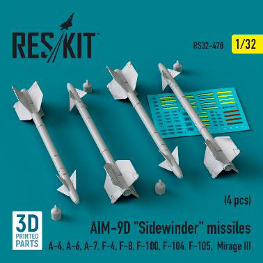 1/32 AIM-9D サイドワインダーミサイル(4個入)[RES/KIT]