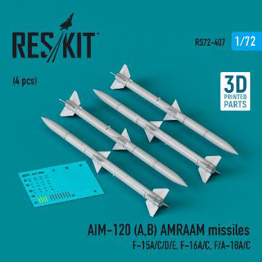 1/72 AIM-120 (A、B) AMRAAM空対空ミサイル (4個入)[RES/KIT]