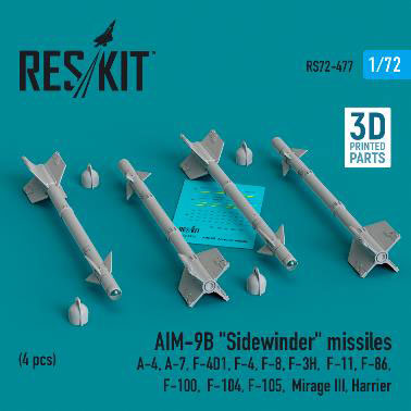 1/72 AIM-9B サイドワインダーミサイル (4個入)[RES/KIT]