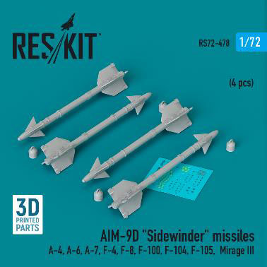 1/72 AIM-9D サイドワインダーミサイル (4個入)[RES/KIT]