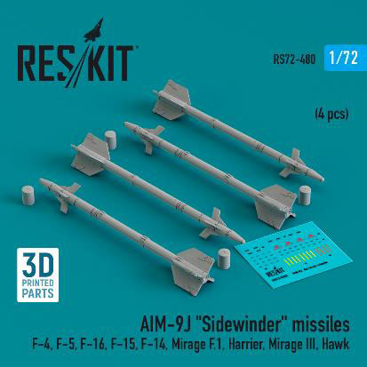 1/72 AIM-9J サイドワインダーミサイル (4個入)[RES/KIT]