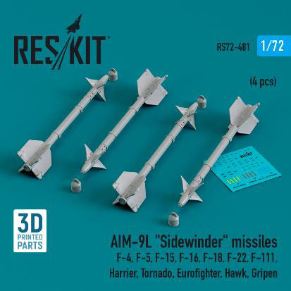 1/72 AIM-9L サイドワインダーミサイル (4個入)[RES/KIT]