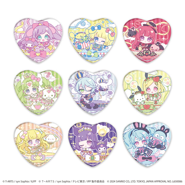 ホログラムハート型缶バッジ「プリパラ10周年×サンリオキャラクターズ」02/ミニキャライラスト 9個入りBOX[A3]