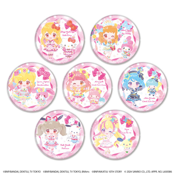 ホログラム缶バッジ(65mm)「アイカツ！シリーズ×サンリオキャラクターズ」02/ミニキャライラスト 7個入りBOX[A3]