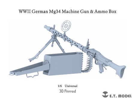 1/6 WWII ドイツ MG34機関銃＆弾薬箱(3Dプリント製)[E.T.MODEL]