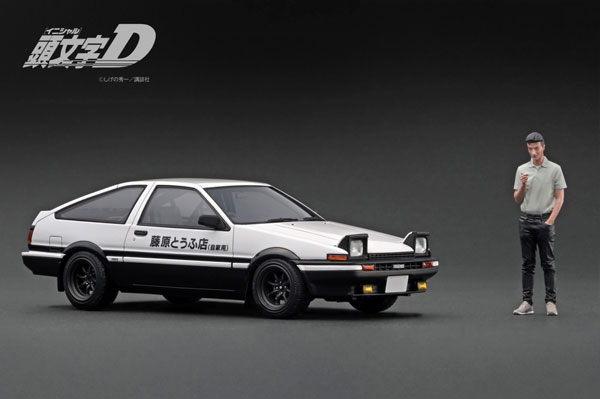 1/18 INITIAL D Toyota Sprinter Trueno 3Dr GT Apex(AE86) White/Black With Mr.Bunta[イグニッションモデル]