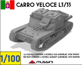 1/100 WWII イタリア カルロ・ベローチェL3/35(4個入) プラモデル[Mussini]