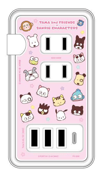 タマ＆フレンズ×サンリオキャラクターズ USB/USB Type-C付き ACタップ フェイス[グルマンディーズ]《在庫切れ》
