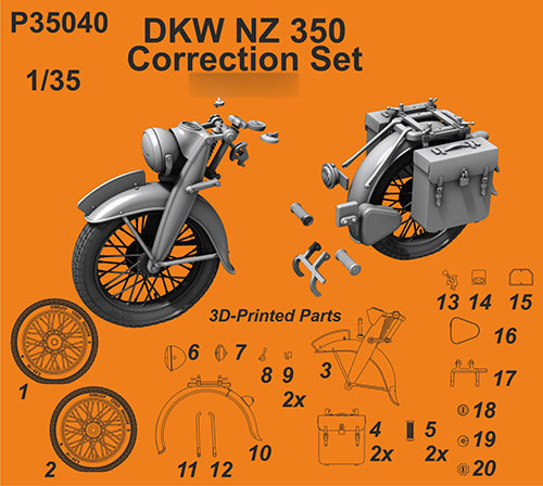 1/35 DKW NZ350バイク用タイヤ・フェンダー修正セット・T社[CMK]