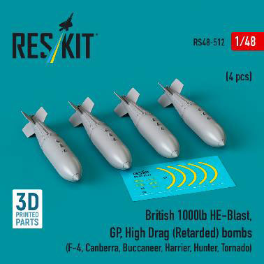 1/48 英空軍 1000ポンド HE/GP 遅延落下航空爆弾 (4個入り)[RES/KIT]