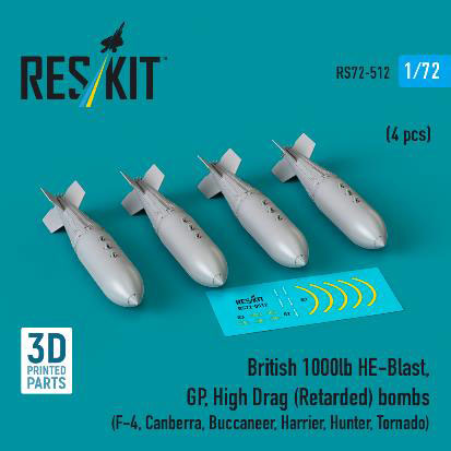 1/72 英空軍 1000ポンド HE/GP 遅延落下航空爆弾 (4個入り)[RES/KIT]