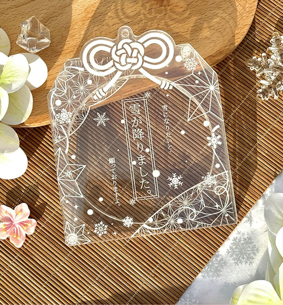 推し活グッズ アクリル缶バッジケース 御守×雪花 ホワイト
