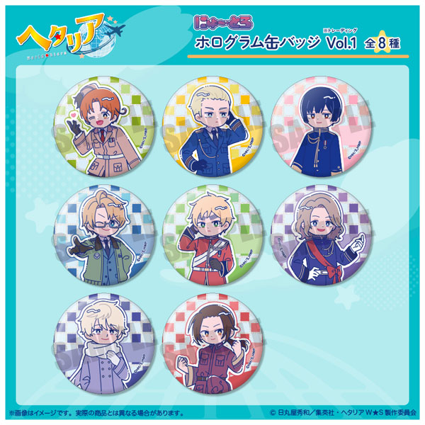 アニメ「ヘタリア World★Stars」 にゅ～とろ ホログラム缶バッジVol.1　8個入りBOX[MENEGI]《０７月予約》