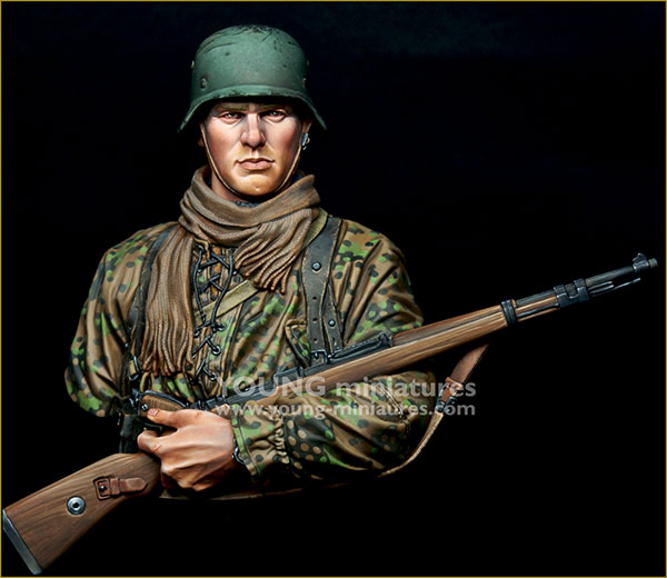 ⊞ドイツ軍＊若き兵士の胸像（実物） 1/10 WWII ドイツ武装親衛隊 小銃を抱える若き歩兵 胸像[Young