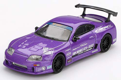 大人女性の 1/64 Toyota スープラ (A80) GT-300 Top Secret Purple(右 ミニカー