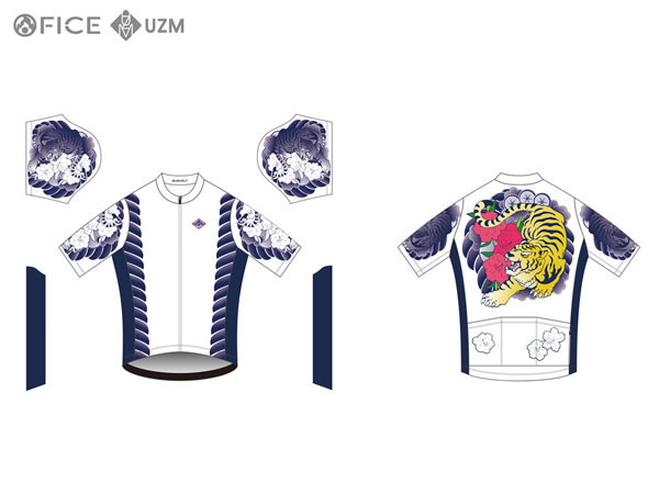 サイクルジャージ 和柄 骸骨Mサイズ 受注生産 まつしまゆうこ サイクルジャージ セットイン 和彫 - 虎 3XL