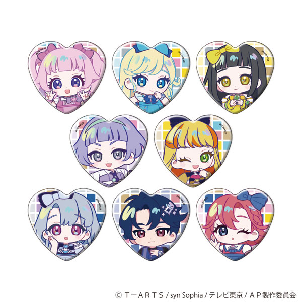 ハート型缶バッジ「ひみつのアイプリ」02/ミニキャライラスト 8個入りBOX[A3]