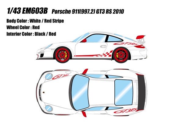 1/43 ポルシェ 911(997.2) GT3 RS 2010 ホワイト / レッドストライプ[メイクアップ]【送料無料】《０３月予約》