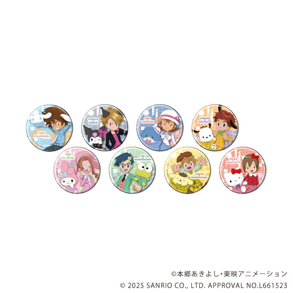 缶バッジ「デジモンアドベンチャー×サンリオキャラクターズ」01/BOX1 コラボイラスト 8個入りBOX