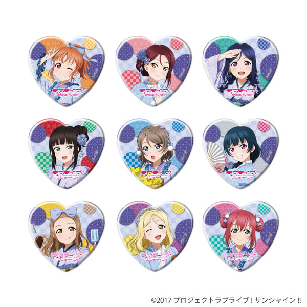 ハート型缶バッジ「ラブライブ！サンシャイン！！」02/和風ドレスver. 描き下ろしイラスト 9個入りBOX