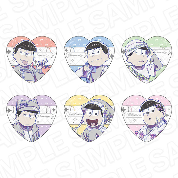 おそ松さん ハート型ホログラムカンバッジ(ランダム) 中華風リボン ver. 6個入りセット