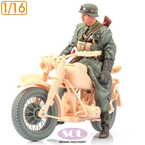 1/16 WWII ドイツ R75軍用オートバイに乗るオートバイ兵(フリーダム