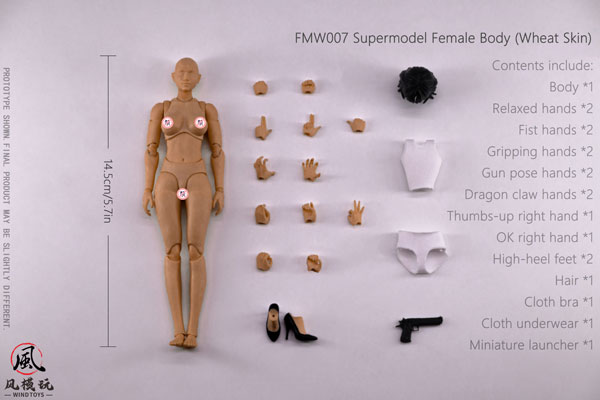 1/12スケール 可動フィギュア スーパーモデル女性素体 FMW007 小麦色