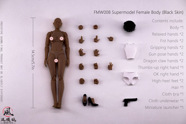 1/12スケール 可動フィギュア スーパーモデル女性素体 FMW008 ブラック