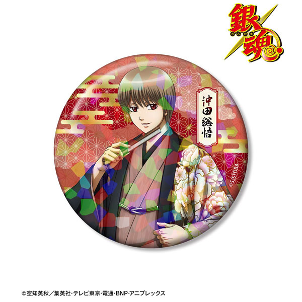 銀魂 描き下ろし 沖田総悟 片面花柄和装ver. ホログラム75mm缶バッジ[アルマビアンカ]《０９月予約》