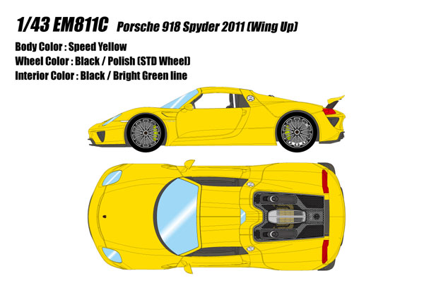 EIDOLON　1/43　ポルシェ 918 スパイダー【新品】レーシングイエロー 1/43 ポルシェ918 スパイダー2011 リアウィングアップ スピード