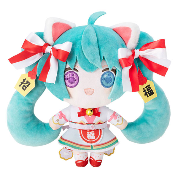 初音ミク　招きミク　ふわふわ ぬいぐるみ(LL) 招き猫 初音ミク×招き猫」初音ミク 白猫 ぬいぐるみ スタンダード Art by らっ