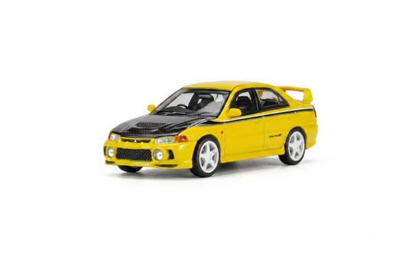 【4台セット】CM'S シーエムズ　ランサーエボリューション　1/64 1/64 三菱 Lancer Evolution IV GSR Customized Yellow w/ CF Bonnet