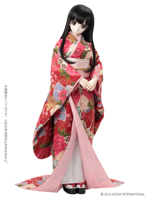 48cm/50cm用 AZO2 裾引き着物セット～絢爛華麗～ 紅色(ドール用衣装)