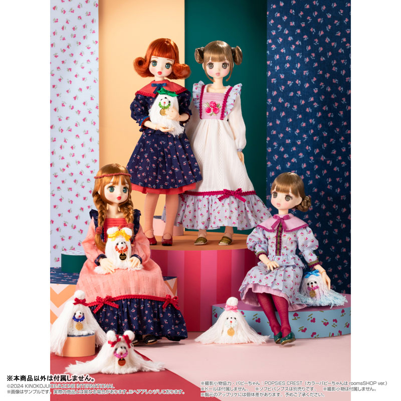 1/6スケール用 BonBons レトロ花柄ワンピースセット ホワイト×ライトブルー (ドール用)