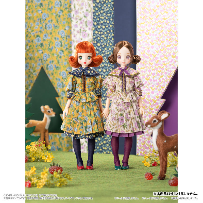 BonBons 花柄MIXブラウス＆スカートセット マスタード×ネイビー (ドール用)