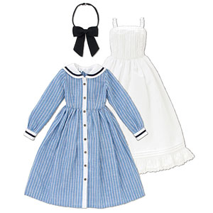 48cm/50cm用 こもれび森のお洋服屋さん♪「AZO2思い出セーラーワンピ」セット サックスストライプ×ホワイト (ドール用)