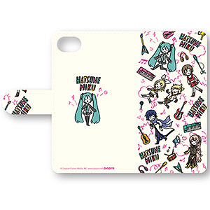 初音ミク 手帳型スマホケース(iPhone6/6s/7/8) PlayP-総柄A(白)