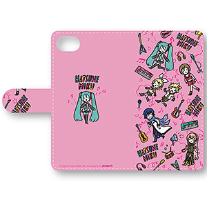 初音ミク 手帳型スマホケース(iPhone6/6s/7/8) PlayP-総柄B(ピンク)