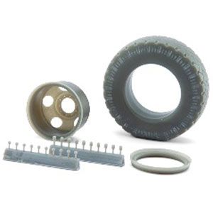 1/25 トラック用11 x 20ホイールセット(ホイール、タイヤ、シングル ＆ダブルのナットボルト) 1組入り