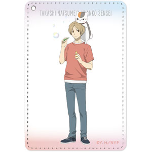 夏目友人帳 描き下ろしイラスト 夏目貴志＆ニャンコ先生 シャボン玉ver. 1ポケットパスケース