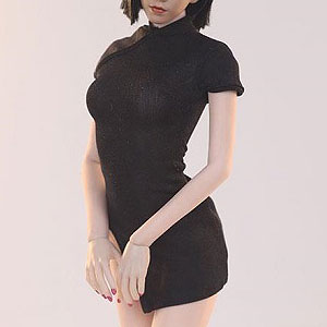 1/6サイドスリットショートチャイナドレスA (Black) (ドール用)