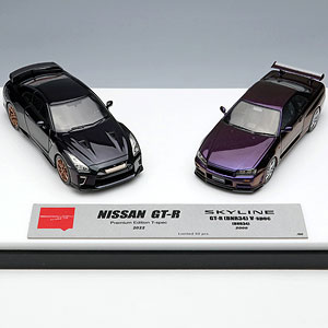 ミニカー　1/43 日産 GT-R プレミアムエディション T-spec 2022 ミッドナイトパープル ＆ 日産 スカイラインGT-R (BNR34) V・spec 特別限定車 2000 ミッドナイトパープル3 セット [EMCOF015] 日産GT-Rプレミアムエディション T-spec 2022 ミッドナイト