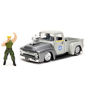 ストリートファイター 1/24スケール ダイキャストミニカー フィギュア付き 1956 Ford F-100 ピックアップ + ガイル