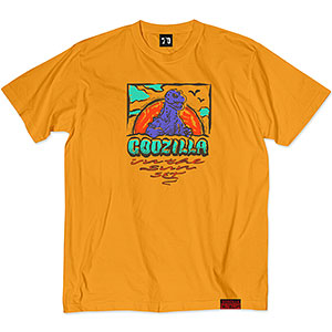 ゴジラ 70周年記念 昭和シリーズ シーンイラスト Tシャツ 1(サンセット) ゴールド XXL