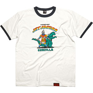 ゴジラ 70周年記念 昭和シリーズ シーンイラスト Tシャツ 4(ジェットジャガー ＆ ゴジラ) ナチュラル×デニム XL