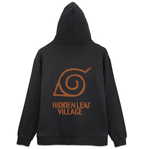 NARUTO-ナルト- 疾風伝 木ノ葉隠れの里ヴィンテージロゴ ジップパーカー/BLACK-XXL