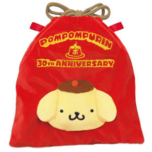 ポムポムプリン30周年 ぬいぐるみ巾着 えんじ