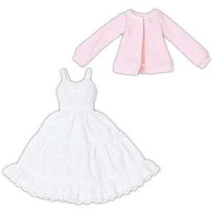 1/6 PNS ティアードキャミワンピ＆カーディガンset ホワイト×ピンク (ドール用)
