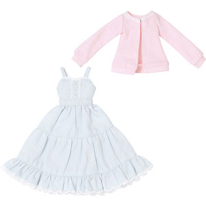 1/6 PNS ティアードキャミワンピ＆カーディガンset ベビーブルー×ピンク (ドール用)